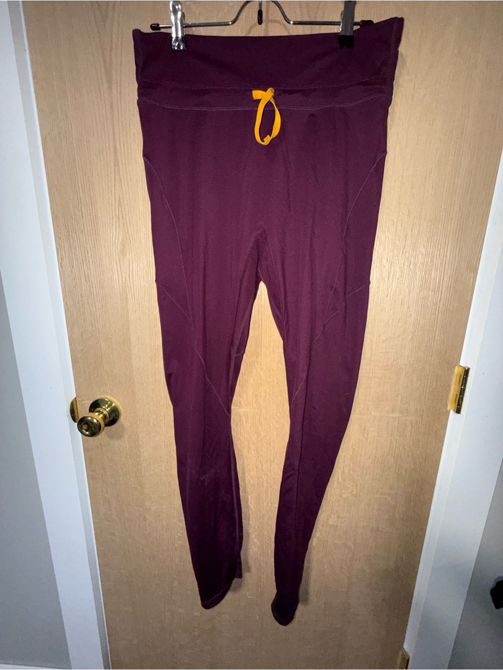 Fabletics Burgundy Leggings with Yellow Drawstring no tags XL